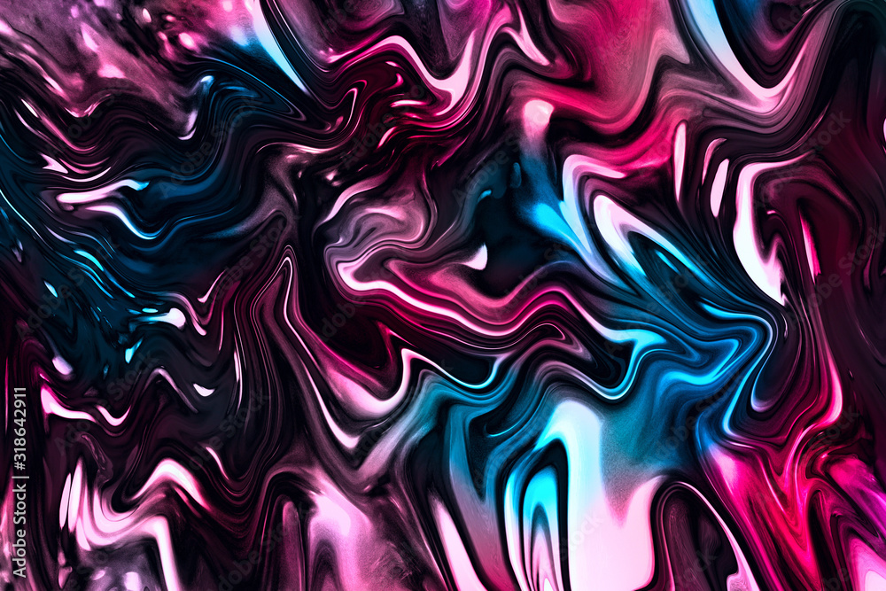 Obraz premium unique digital fluid art technique dark background in black,blue and pink colors