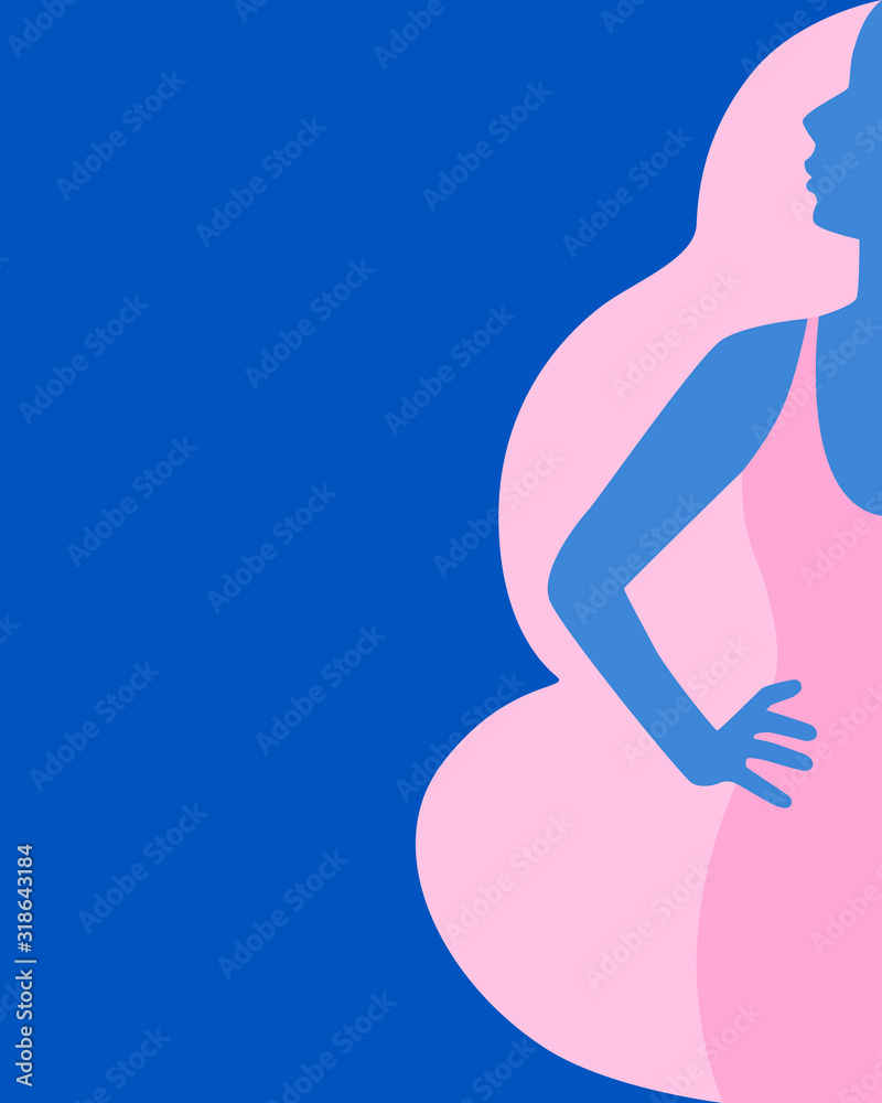 Woman with pink long hair in a dress on a blue background. Flat design. Vector illustration Woman with pink long hair in a dress on a blue background. Flat design. Vector illustration