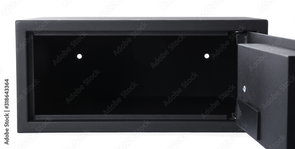 Empty black steel safe isolated on white Empty black steel safe isolated on white