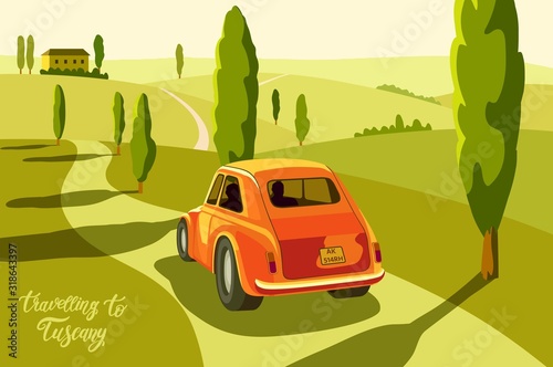 village houses and farmland. color vector illustration