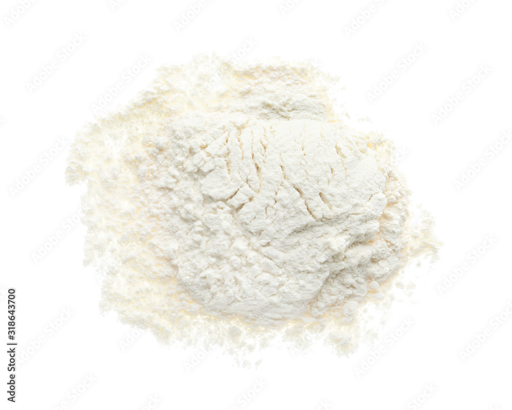 Pile of organic flour isolated on white, top view Pile of organic flour isolated on white, top view
