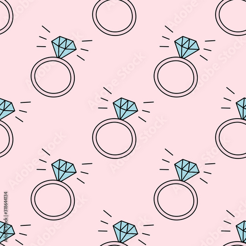 Sparkling diamond rings seamless repeat pattern.Valentine's day seamless repeat pattern.