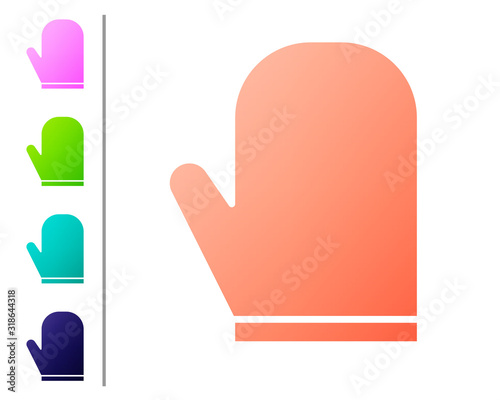 Coral Oven glove icon isolated on white background. Kitchen potholder sign. Cooking glove. Set color icons. Vector Illustration