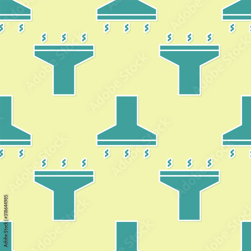Green Kitchen extractor fan icon isolated seamless pattern on yellow background. Cooker hood. Kitchen exhaust. Household appliance. Vector Illustration