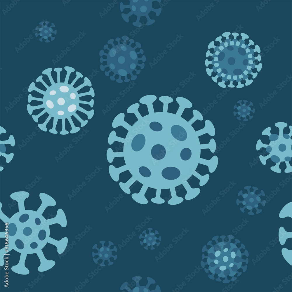 Seamless pattern of Coronavirus CoV under a microscope. Flat vector illustration Seamless pattern of Coronavirus CoV under a microscope. Flat vector illustration