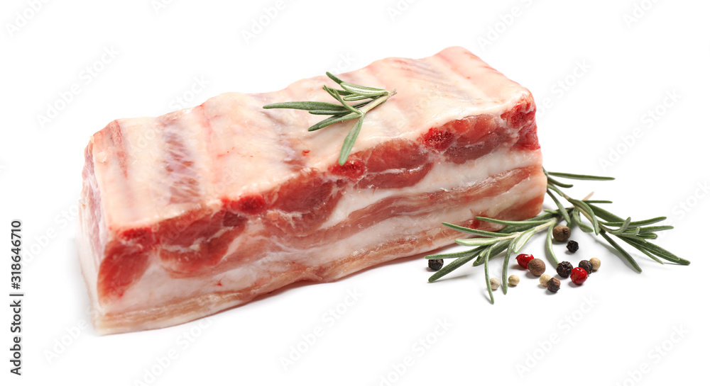 Raw ribs with rosemary and pepper on white background Raw ribs with rosemary and pepper on white background