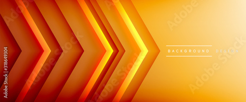 Arrow lines, technology digital template with shadows and lights on gradient background. Trendy simple fluid color gradient abstract background with dynamic straight shadow lines effect