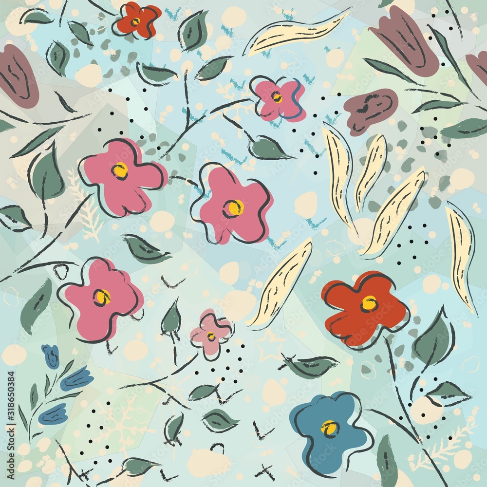 Seamless Floral Pattern. Hand Drawn. Vector Illustration