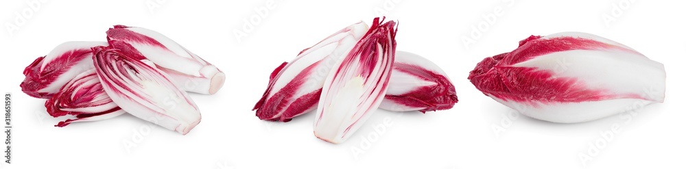 Obraz premium red chicory or radicchio isolated on white background, Set or collection