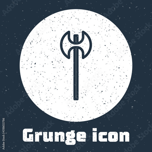 Grunge line Medieval axe icon isolated on grey background. Battle axe, executioner axe. Medieval weapon. Monochrome vintage drawing. Vector Illustration