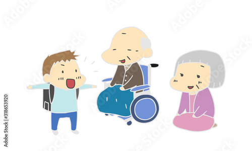 介護　老人　老夫婦と孫
