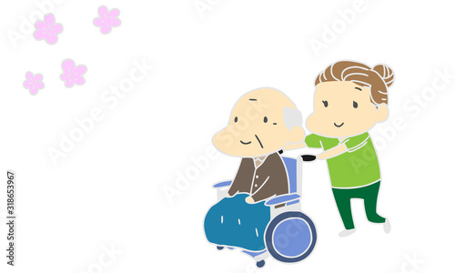 介護　老人　花見