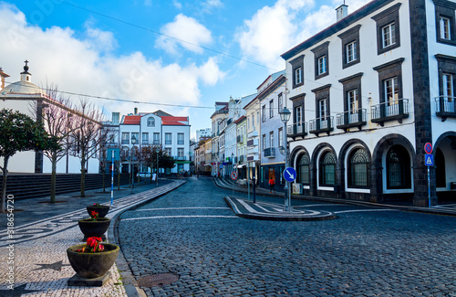 Fototapeta Naklejka Na Ścianę i Meble -  Street in the old town in Ponta Delgada. Azores, Portugal.