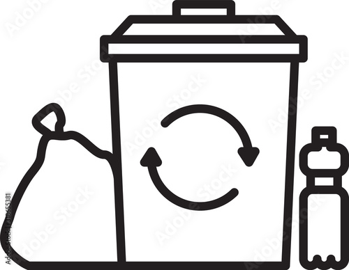 Black line Recycle bin with recycle symbol icon isolated on white background. Trash can icon. Garbage bin sign. Recycle basket. Vector Illustration