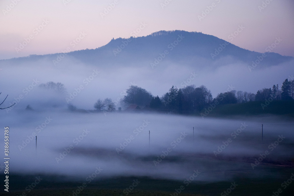 Obraz premium Great view of the foggy Val landscape near Zuerich, Switzerland.