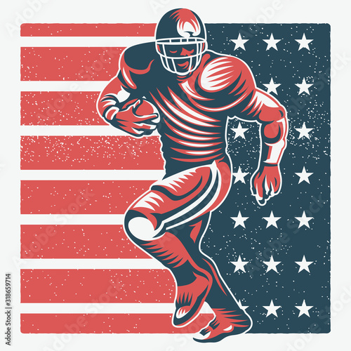 American football player logo silhouette with America flag background