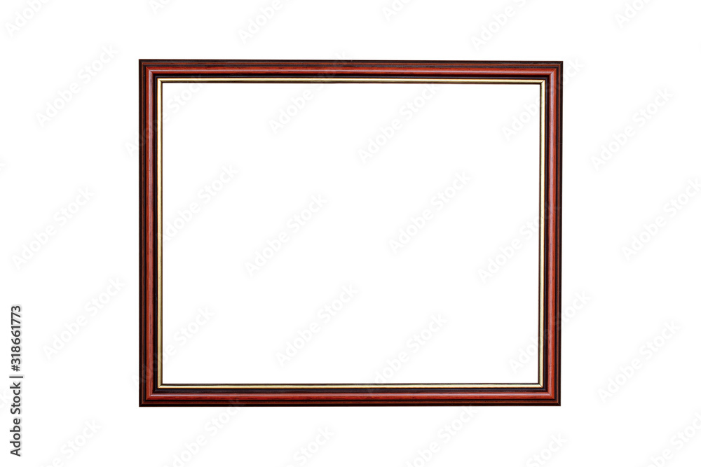 Mahogany and gold wooden picture frame on white background with clipping path Mahogany and gold wooden picture frame on white background with clipping path