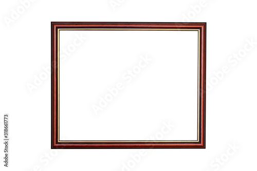 Mahogany and gold wooden picture frame on white background with clipping path