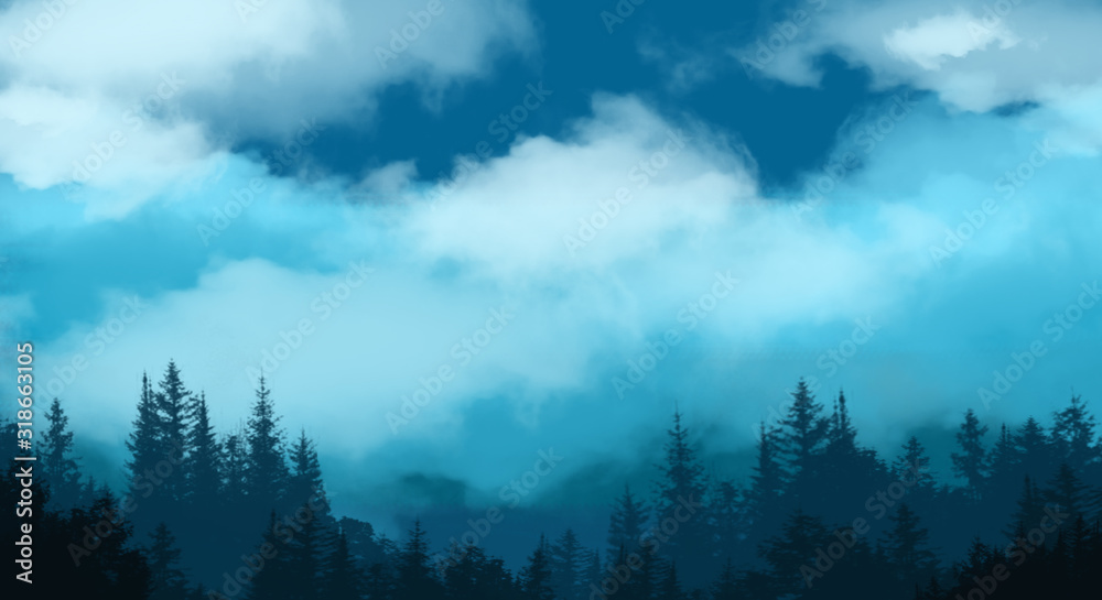 sky landscape forest cloud scene mist game art