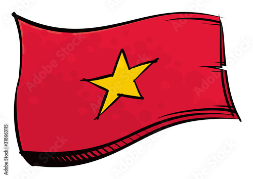 Painted Vietnam flag waving in wind