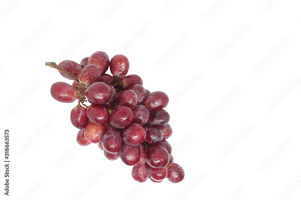 Fototapeta premium A bunch of red grapes, wet and white background