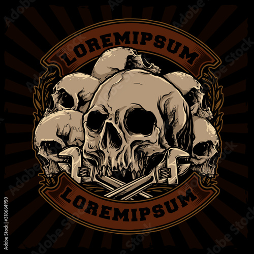 skulls with wrench vector illustration