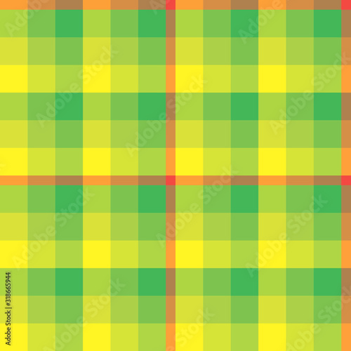 Seamless pattern in creative bright red,  yellow and green colors for plaid, fabric, textile, clothes, tablecloth and other things. Vector image.