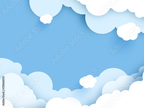 Vector Clouds Cut From Paper Background illustration. For text. Blue background