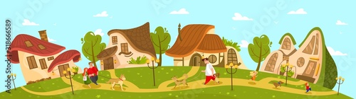Fantasy village cottage, idyllic countryside lifestyle, vector illustration © Seahorsevector