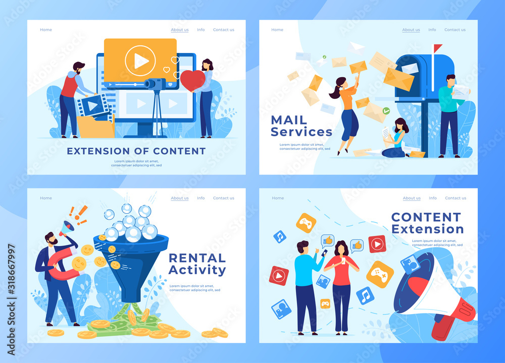 Website content marketing concept and promotion in social media, vector illustration