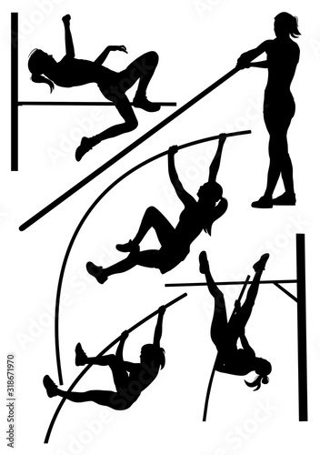 silhouettes athletics pole vaulting vector