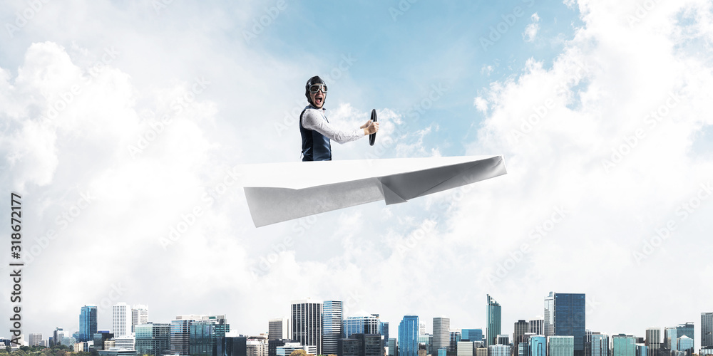 Business motivation concept with pilot airplane Business motivation concept with pilot airplane
