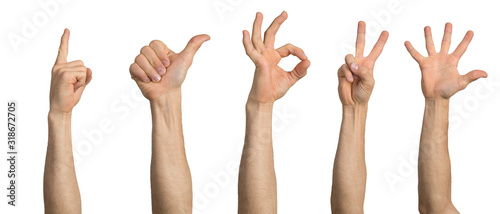 Man hand showing various gestures