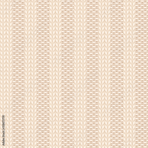 Seamless rib knit beige pattern. Handycraft background