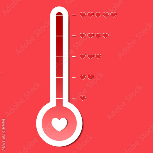 Love thermometer. Valentines Day card element in simple flat style. Vector illustration.
