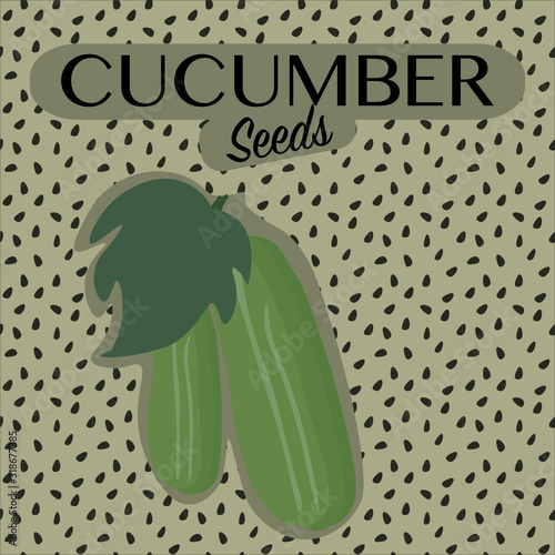 Flat design packaging for seeds of vegetables in vector with copy space. Cucumber seeds