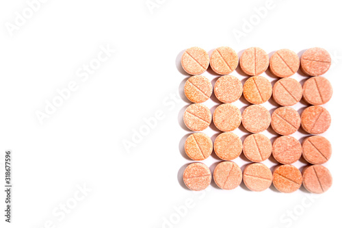 Vitamins pills or medicine on a white background