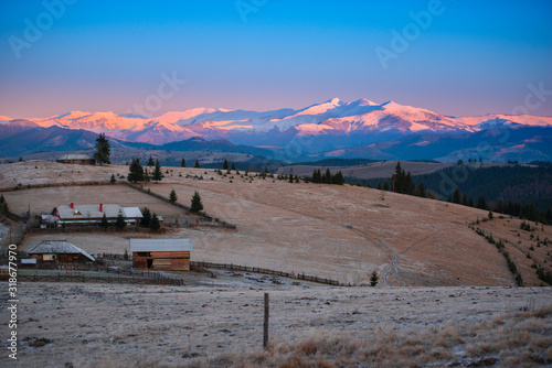 Sunrise in Carpathian Mountains, Tihuta ,Romania photo