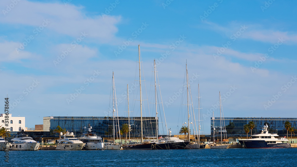 Tarragona, Spain - April 6, 2019: Many Yachts parked in Port.