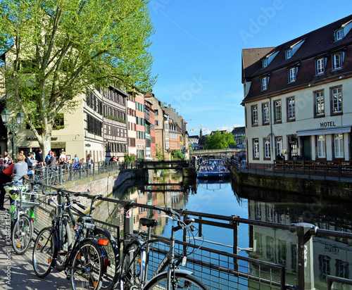 Cityscape with water and houses in Strasbourg France