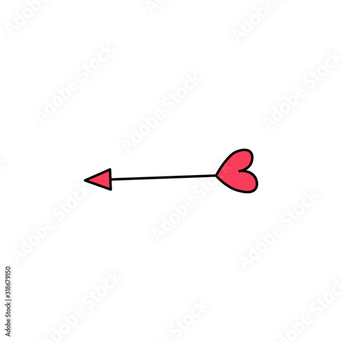 Hand drawn arrow with heart head flat vector icon isolated on a white background.Valentine's day arrow icon.