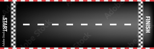 Creative vector illustration of finish line racing background top view. Art design. Start or finish on kart race. Grunge textured on the asphalt road. Abstract concept graphic element