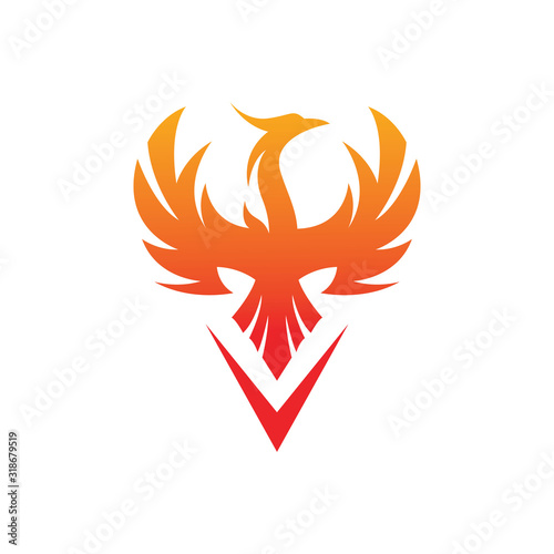 Flying Phoenix Fire Bird abstract Logo design vector template. Dove Eagle Logotype concept icon. Oragne and red color combination concept Vector high quality design