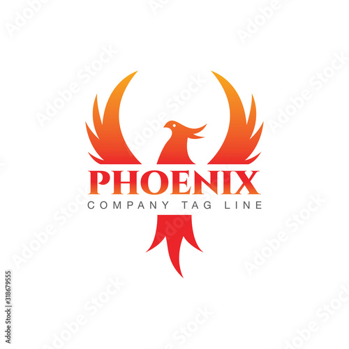 Flying Phoenix Fire Bird abstract Logo design vector template. Dove Eagle Logotype concept icon. Vector high quality design concept on Oragne and Red color combination