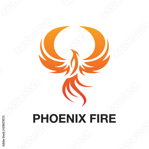 Flying Phoenix Fire Bird abstract Logo design vector template. Dove Eagle Logotype concept icon. Vector high quality design concept on Red and Oragne color combination