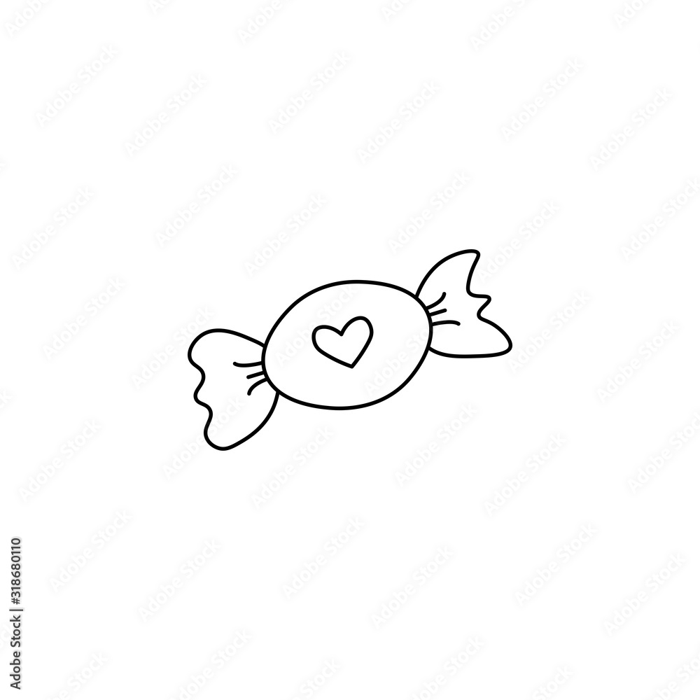 Hand drawn candy flat vector icon isolated on a white background.Candy with a heart on it.Valentine's day candy. Hand drawn candy flat vector icon isolated on a white background.Candy with a heart on it.Valentine's day candy.