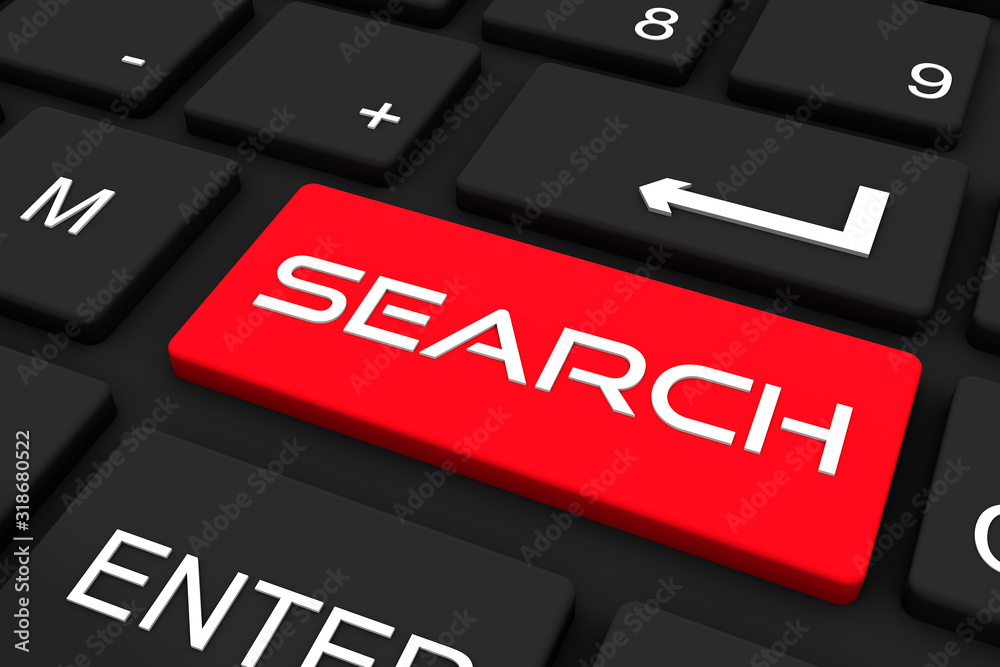 Fototapeta premium 3D render. Black keyboard with search key , Business and technology concept background