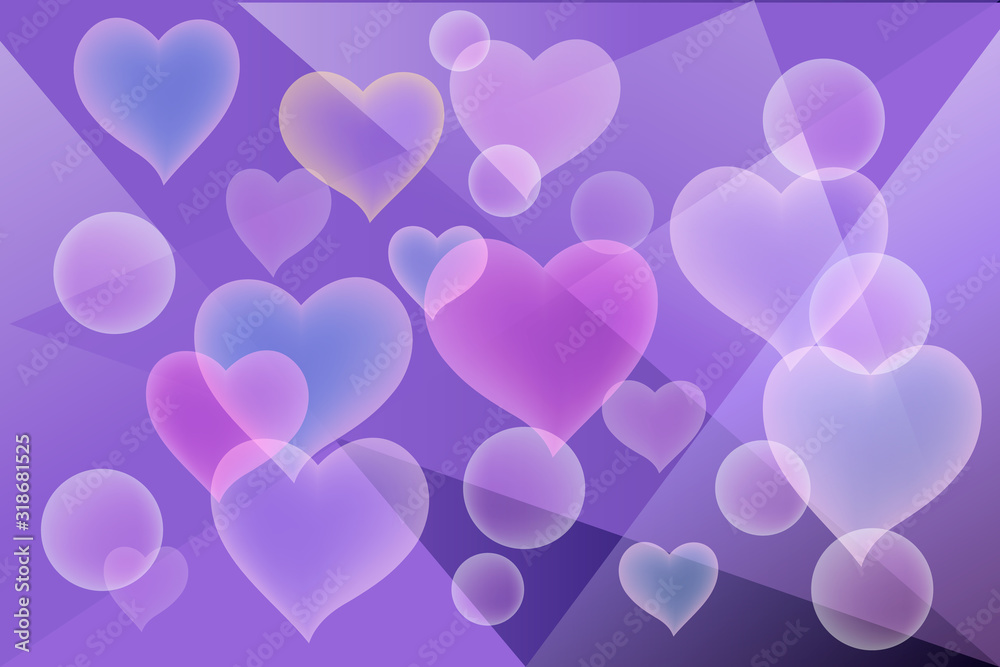abstract background with hearts on the background blue geometric triangles