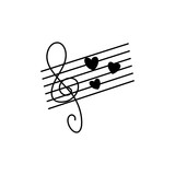 Hand drawn hearts music notes flat vector icon isolated on a white background.