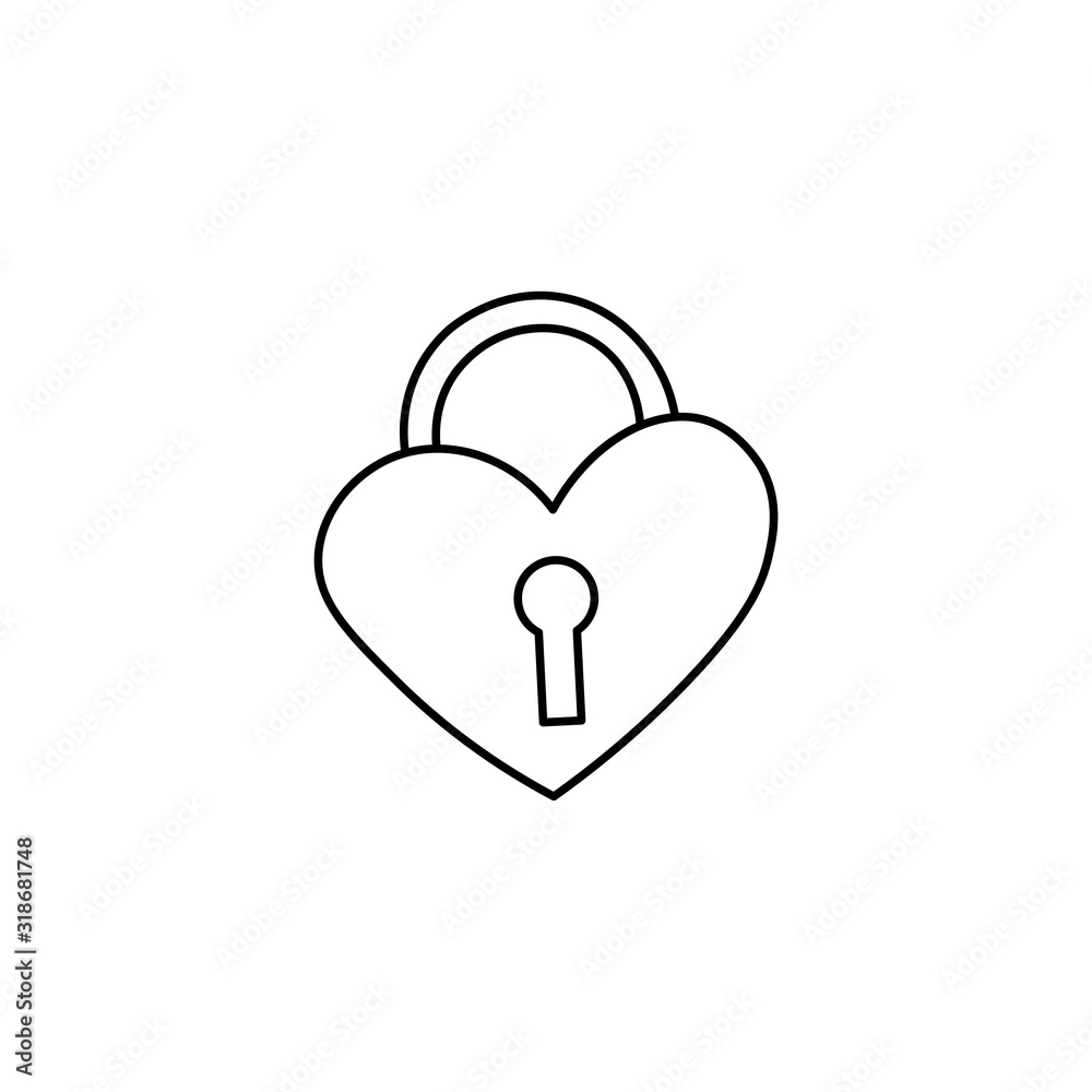 Hand drawn heart lock flat vector icon isolated on a white background.Valentine's day icon.
